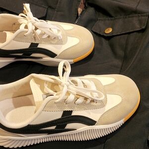 Stylish Beige and Black Athletic Sneakers